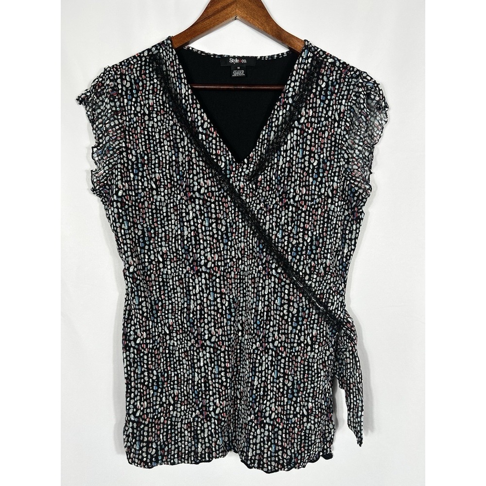 Y2K Mesh Babydoll Wrap Top Geometric Fairy Grunge Size M Artsy Whimsigoth Sequin